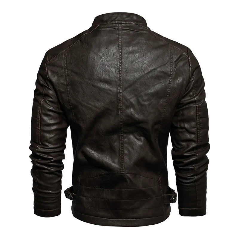 Men's Vintage Leather Motorcycle Jacket Men Casual Winter Jacket Male Fleece Warm Biker Coats riding jacket