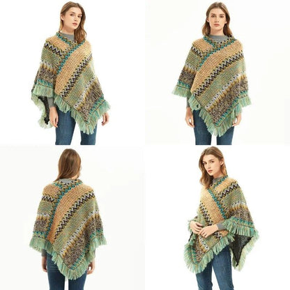 Cloak Soft Knitted Stripe Cardigan Ponchos