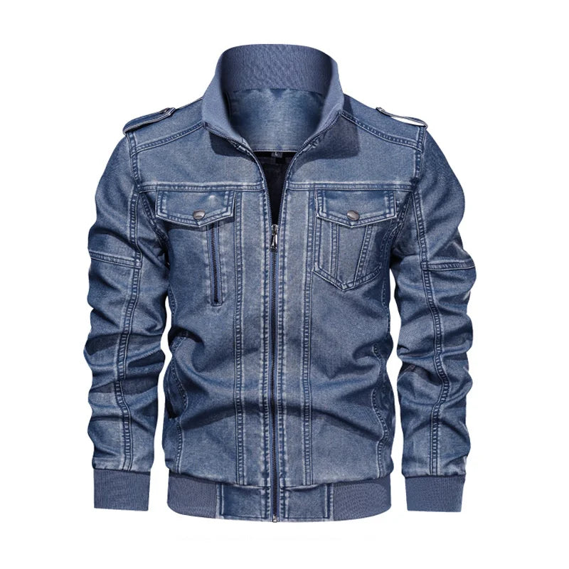 Men's Leather Jacket Distressed Wash, Zipper Closure