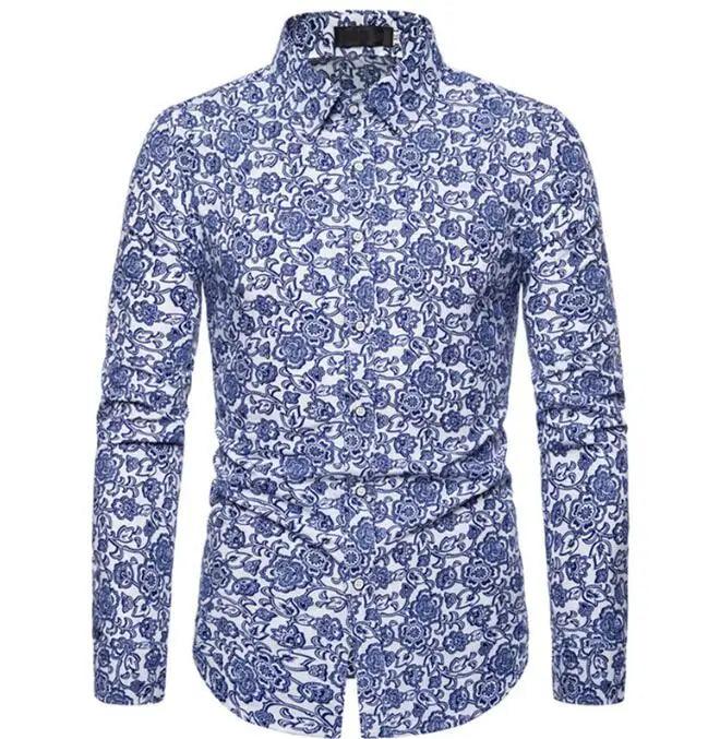 High-Quality Print Casual Slim-Fit Long Sleeve Men's Shirt