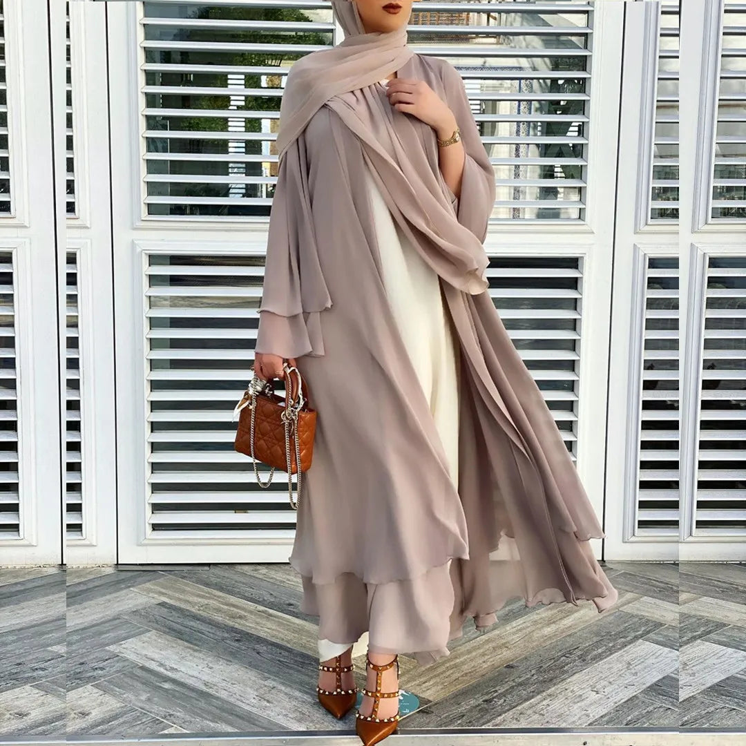 Chiffon Abaya Casual With Belt and Scarf