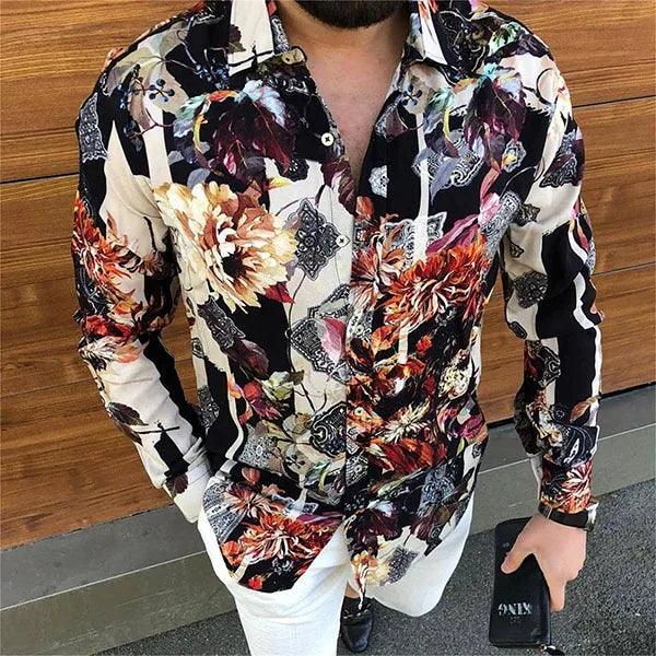 Men's Casual Shirt: Stylish Printed Lapel with Long Sleeves