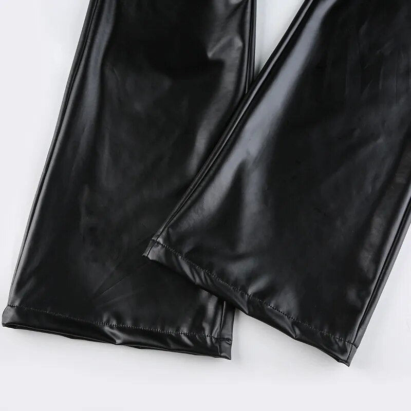 Elegant Black PU Leather High Waist Skinny Casual Pants