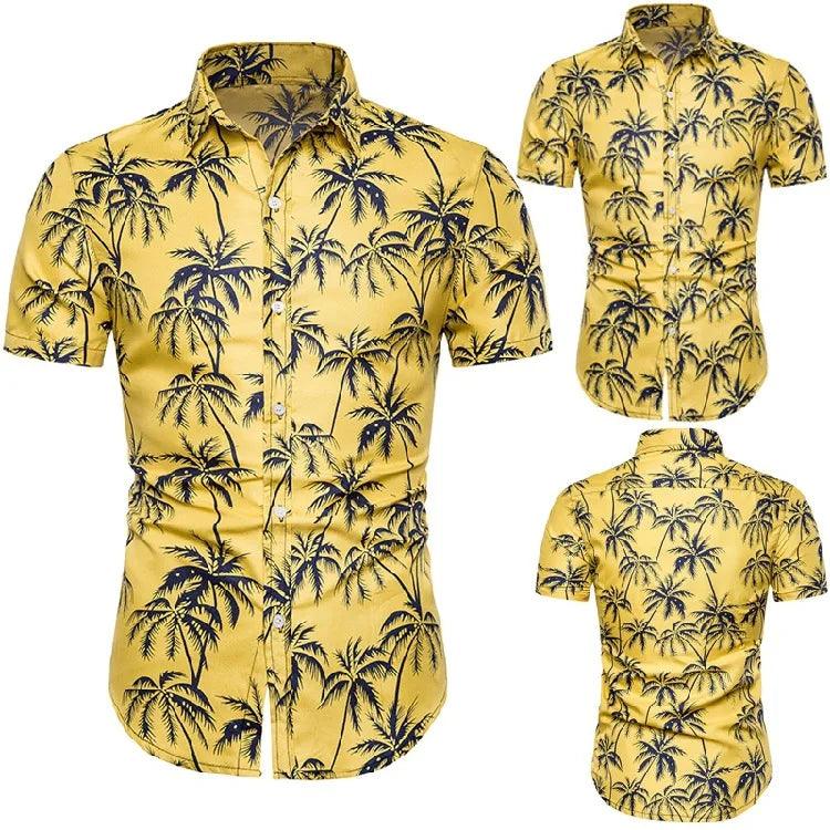 Floral Print Hawaiian Shirts for Men, Short Sleeve, Cotton, Lapel Collar