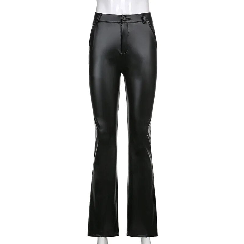 Elegant Black PU Leather High Waist Skinny Casual Pants