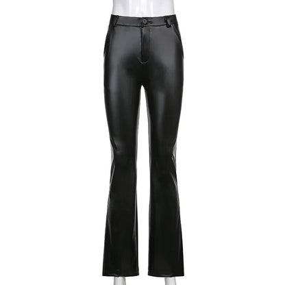 Elegant Black PU Leather High Waist Skinny Casual Pants