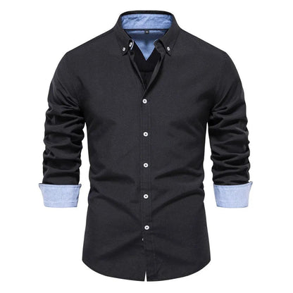 Solid Color Oxford Shirt with Turn-down Collar for Men