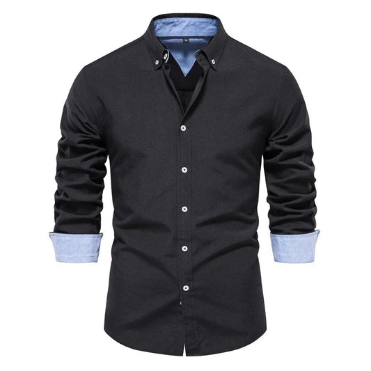 Solid Color Oxford Shirt with Turn-down Collar for Men