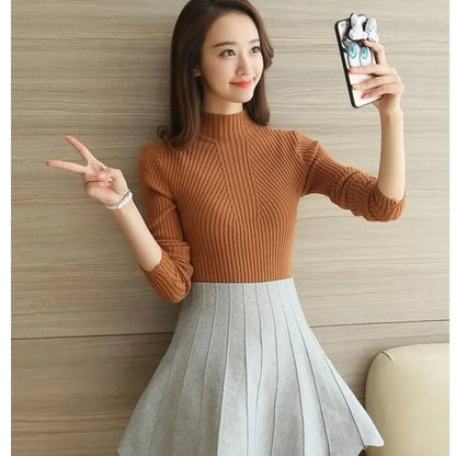 Turtleneck Stretchy Knitted Pullovers Long Sleeve Sweater