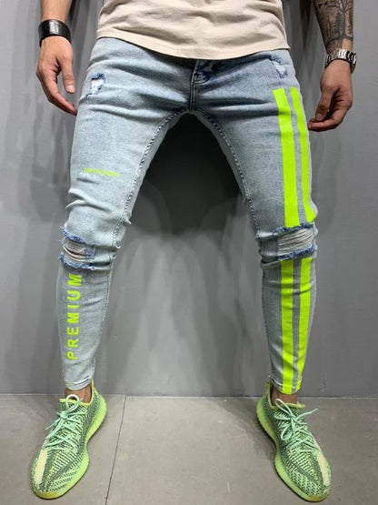 Men's Trendy Ripped Slim Fit Denim Blended Cotton Jeans