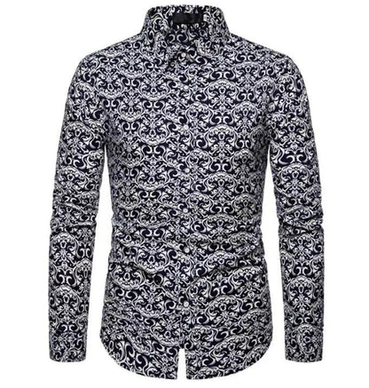 High-Quality Print Casual Slim-Fit Long Sleeve Men's Shirt