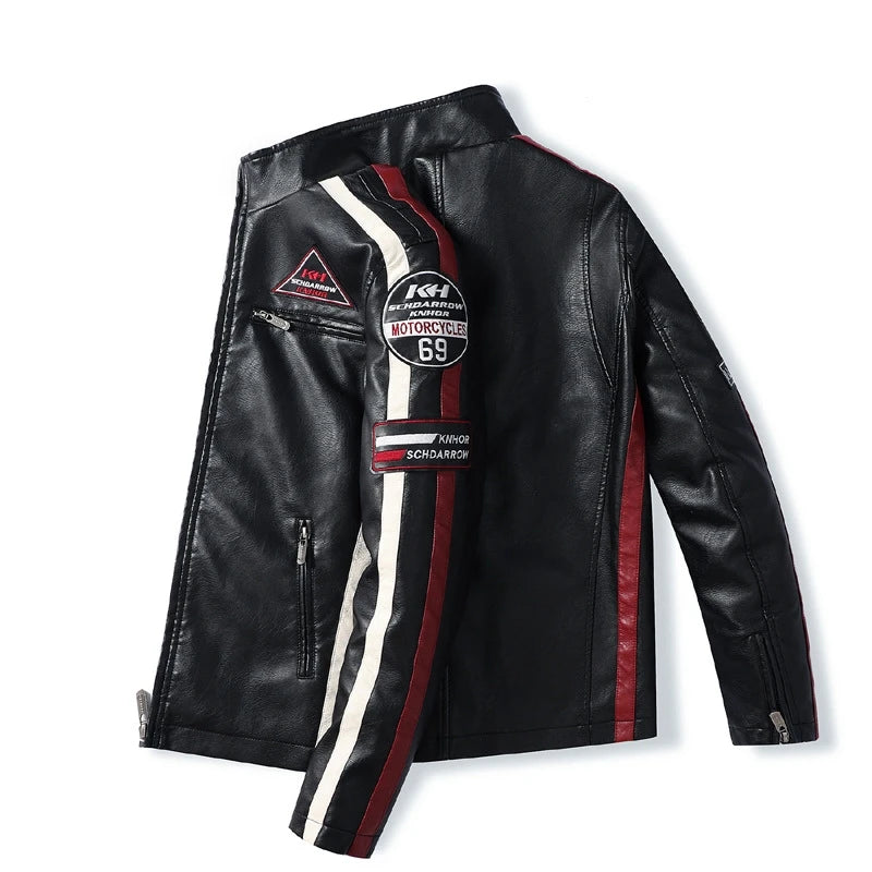 Men's PU Motorbike Racing Jacket: Padded, Thin Stylish