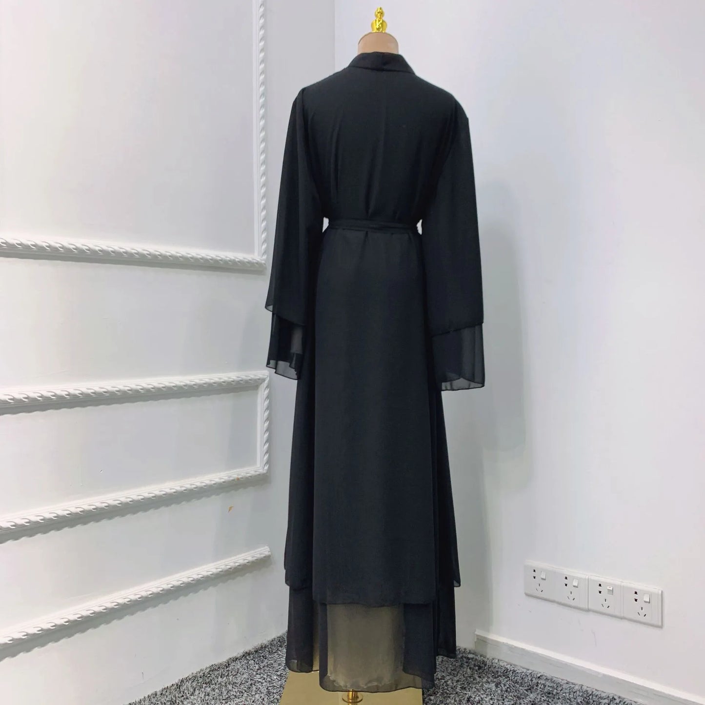 Chiffon Abaya Casual With Belt and Scarf