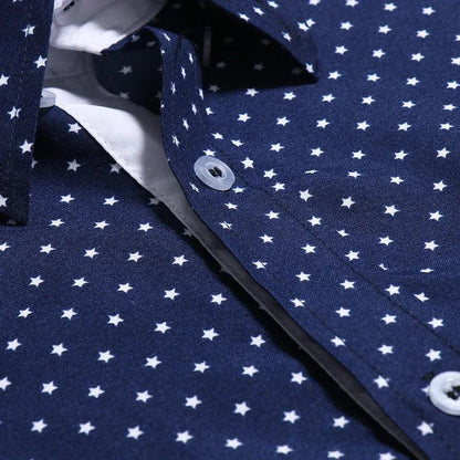 Slim Fit, Men's Long Sleeve Shirt with Star Print