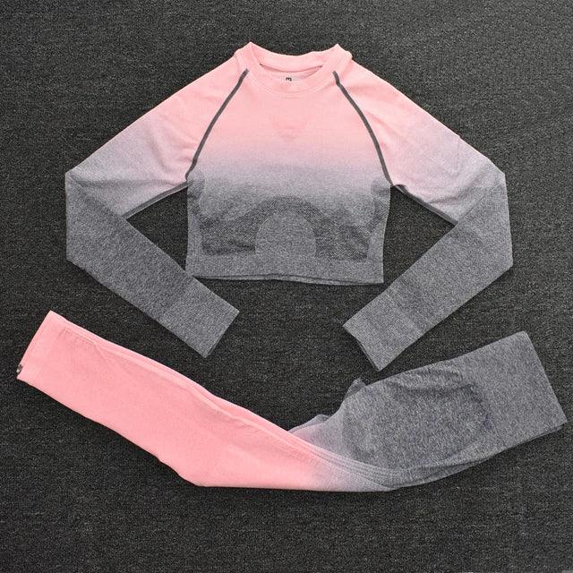 Yoga Set: High Quality Seamless Leggings with Long Sleeve and Crop Top