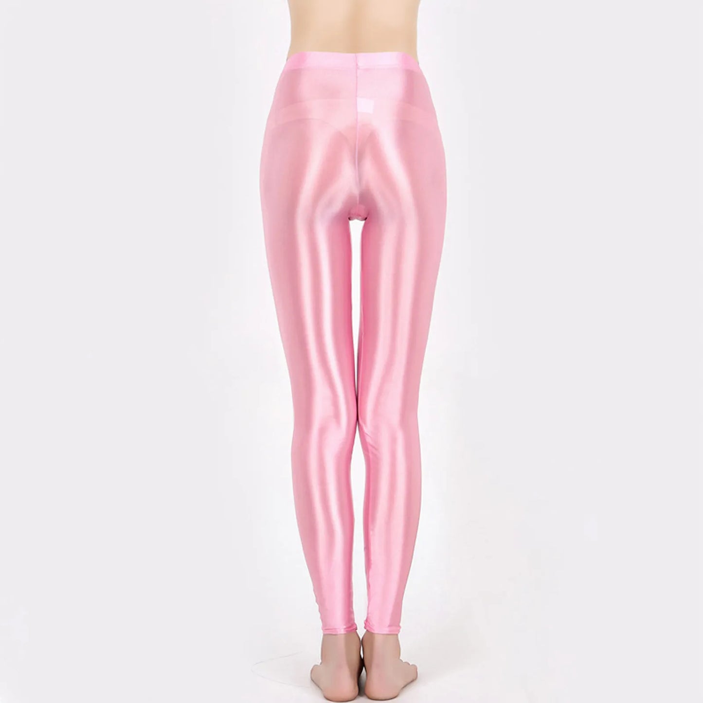 Solid Glossy Pilates Yoga Fitness Wide Elastic Waistband Leggings Stretchy Pants