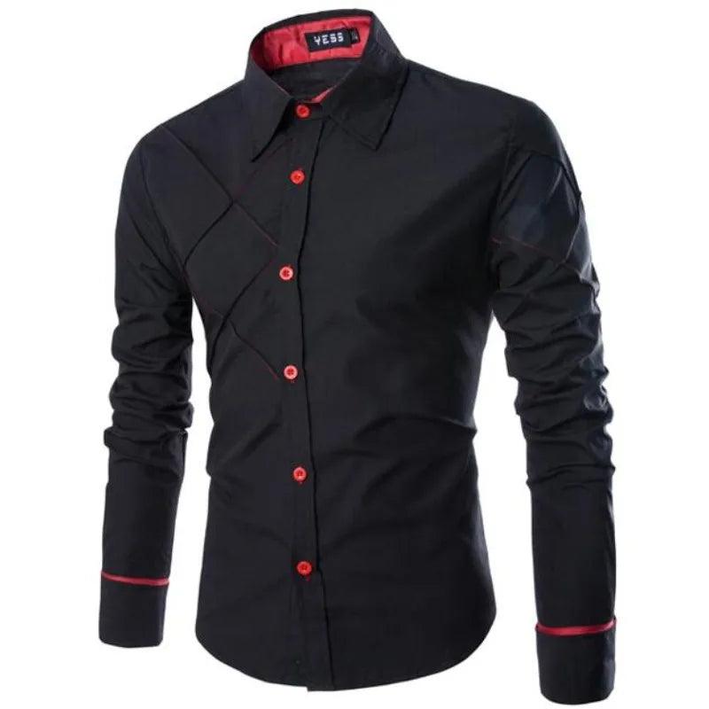 Stylish Slim-Fit Cotton Shirt: Men's Long Sleeve Dressy Casual