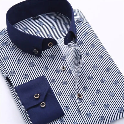 Men Dress Shirt Long Sleeve Slim Fit Button Down Collar Big