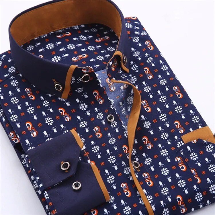 Men Dress Shirt Long Sleeve Slim Fit Button Down Collar Big