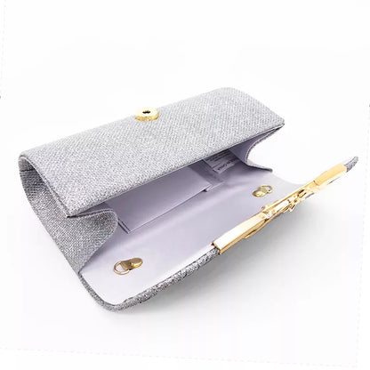 Evening Glitter Clutch Over Shoulder with Chain