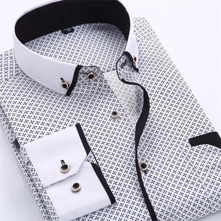 Men Dress Shirt Long Sleeve Slim Fit Button Down Collar Big