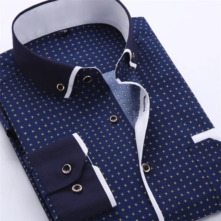 Men Dress Shirt Long Sleeve Slim Fit Button Down Collar Big