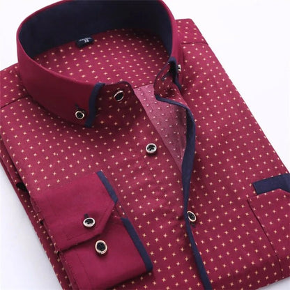 Men Dress Shirt Long Sleeve Slim Fit Button Down Collar Big