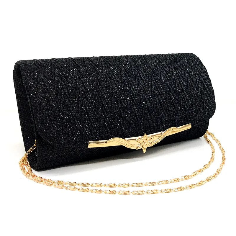 Evening Glitter Clutch Over Shoulder with Chain