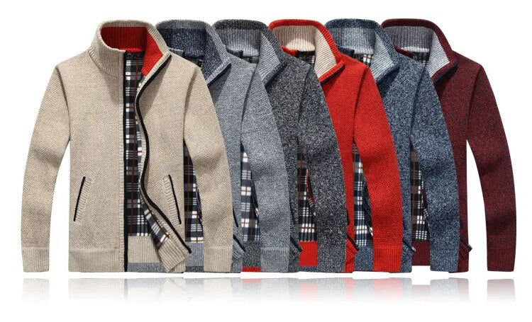 Winter Men's Wool Cardigan Zipper Knitted Thick Casual