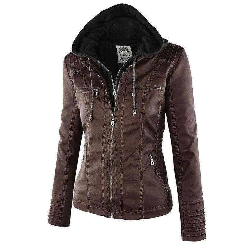 Faux Leather Jacket Women 2022 Hoodies Winter Autumn Motorcycle Jacket Black