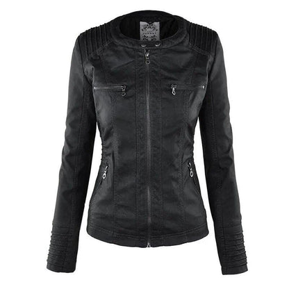 Faux Leather Jacket Women 2022 Hoodies Winter Autumn Motorcycle Jacket Black