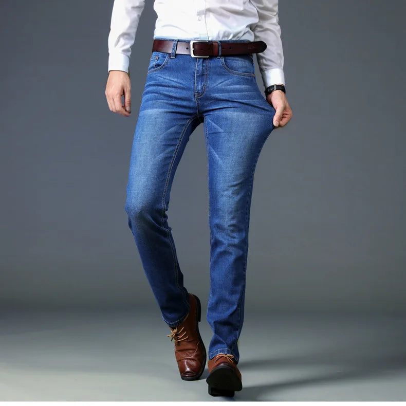 Men's Slim Fit Straight Cut Stretch Denim: Casual Jeans with Pockets