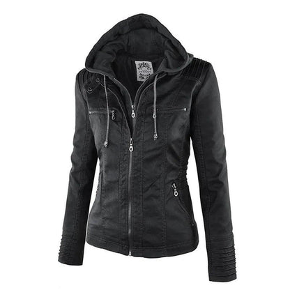 Faux Leather Jacket Women 2022 Hoodies Winter Autumn Motorcycle Jacket Black