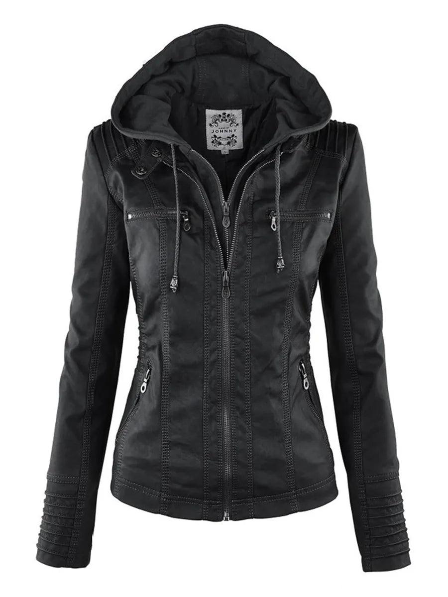 Faux Leather Jacket Women 2022 Hoodies Winter Autumn Motorcycle Jacket Black