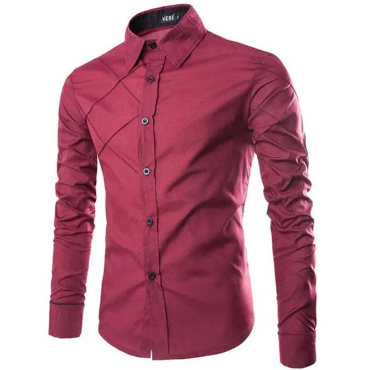 Stylish Slim-Fit Cotton Shirt: Men's Long Sleeve Dressy Casual