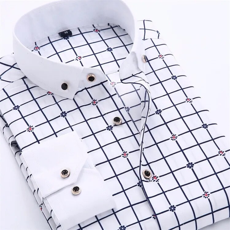 Men Dress Shirt Long Sleeve Slim Fit Button Down Collar Big