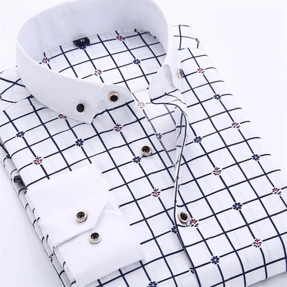 Men Dress Shirt Long Sleeve Slim Fit Button Down Collar Big