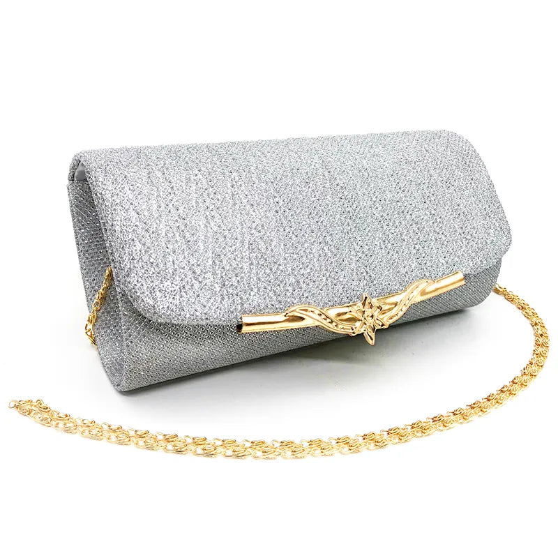 Evening Glitter Clutch Over Shoulder with Chain