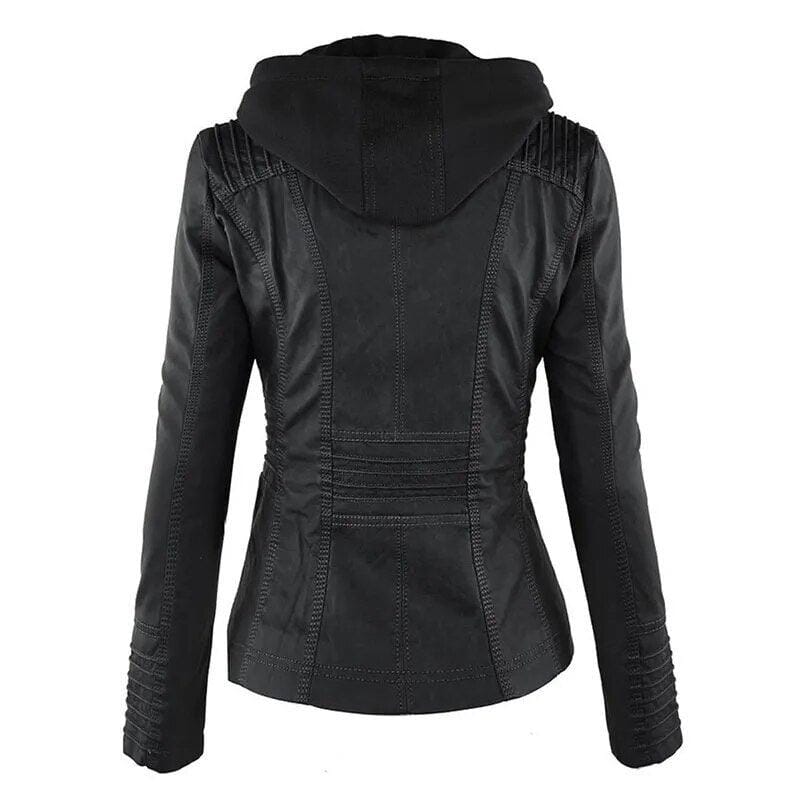 Faux Leather Jacket Women 2022 Hoodies Winter Autumn Motorcycle Jacket Black