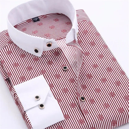 Men Dress Shirt Long Sleeve Slim Fit Button Down Collar Big