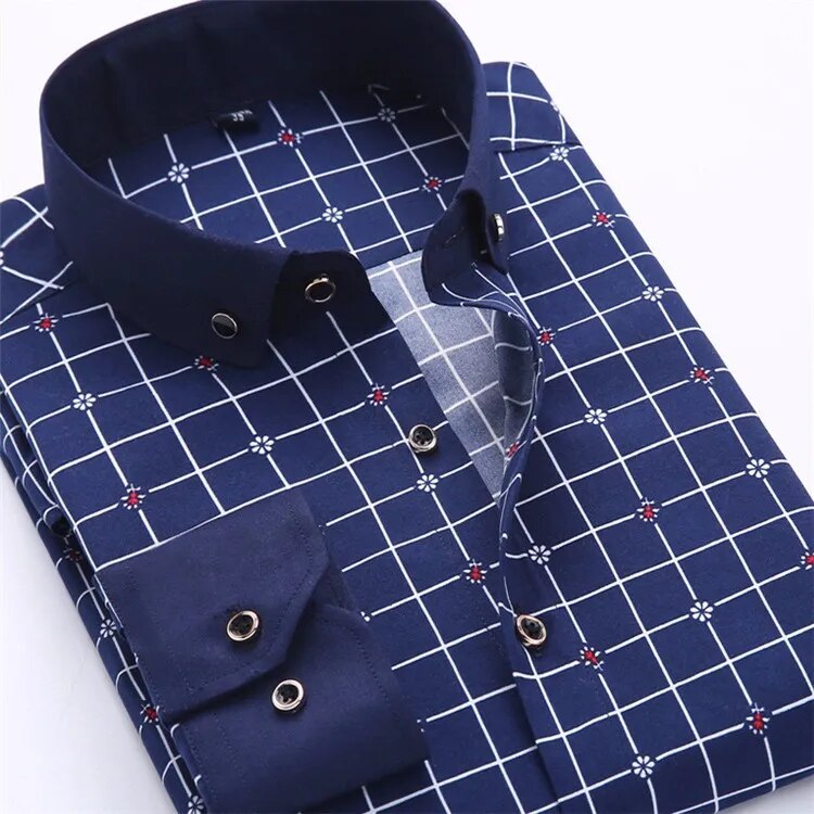 Men Dress Shirt Long Sleeve Slim Fit Button Down Collar Big