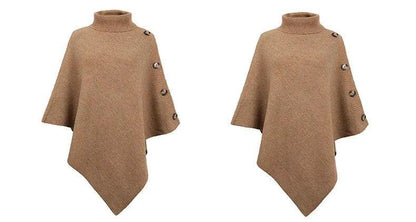 Button Poncho Oversized Turtleneck Jumper Knitwear Sleeve