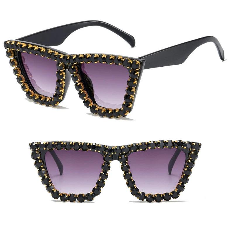 Dazzling Diamond Square Sunglasses: Luxury Vintage Oversized Shades with Unique Rhinestone Frame