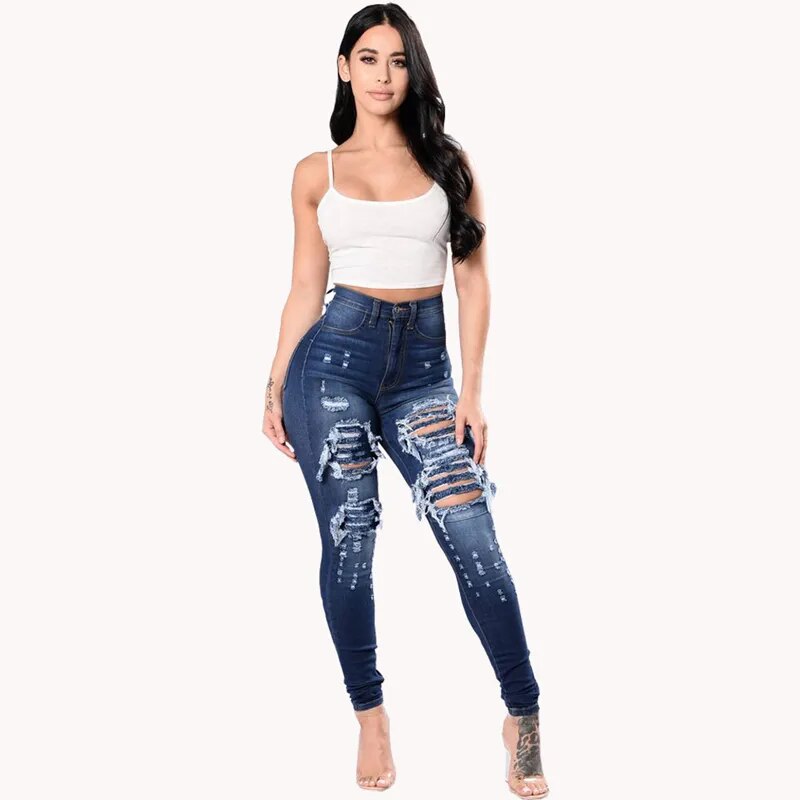 Ripped skinny denim casual pencil Jeans