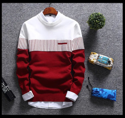 Men Classy Striped Causal Knitted Sweaters Slim Fit O-Neck