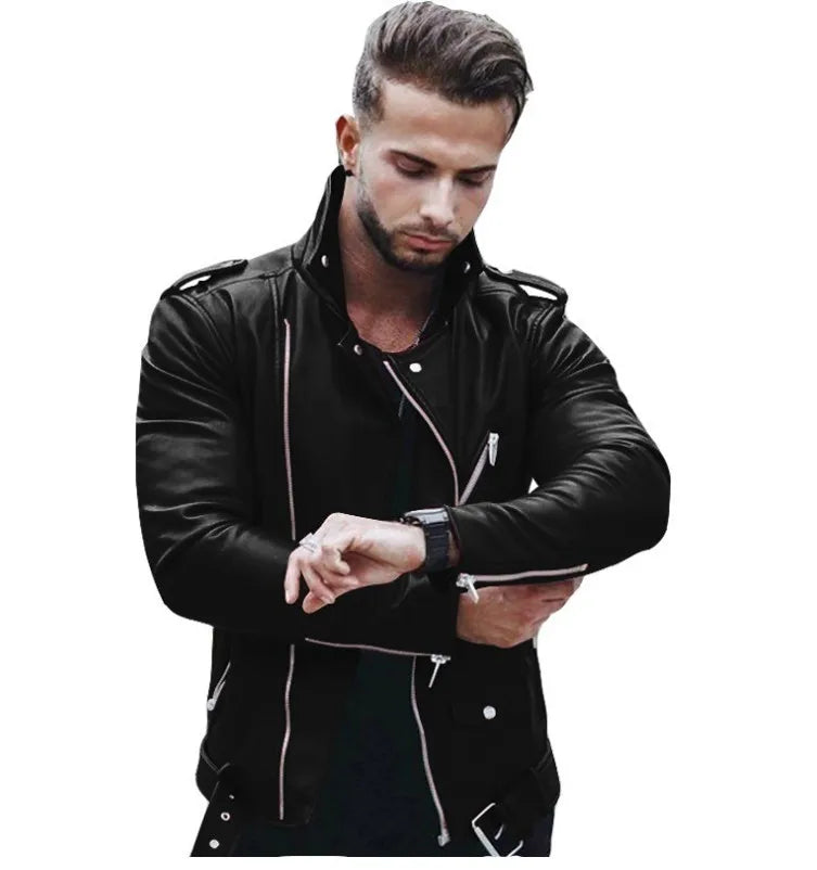 PU Leather Bomber Men Jacket Casual Outerwear