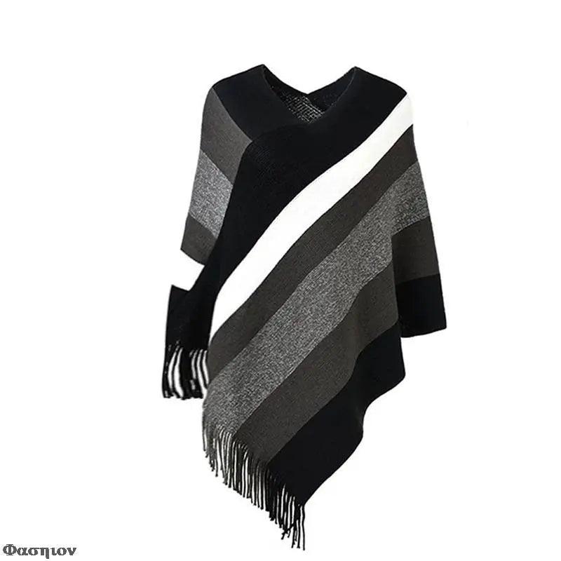 Cloak Soft Knitted Stripe Cardigan Ponchos