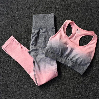 Yoga Set: High Quality Seamless Leggings with Long Sleeve and Crop Top