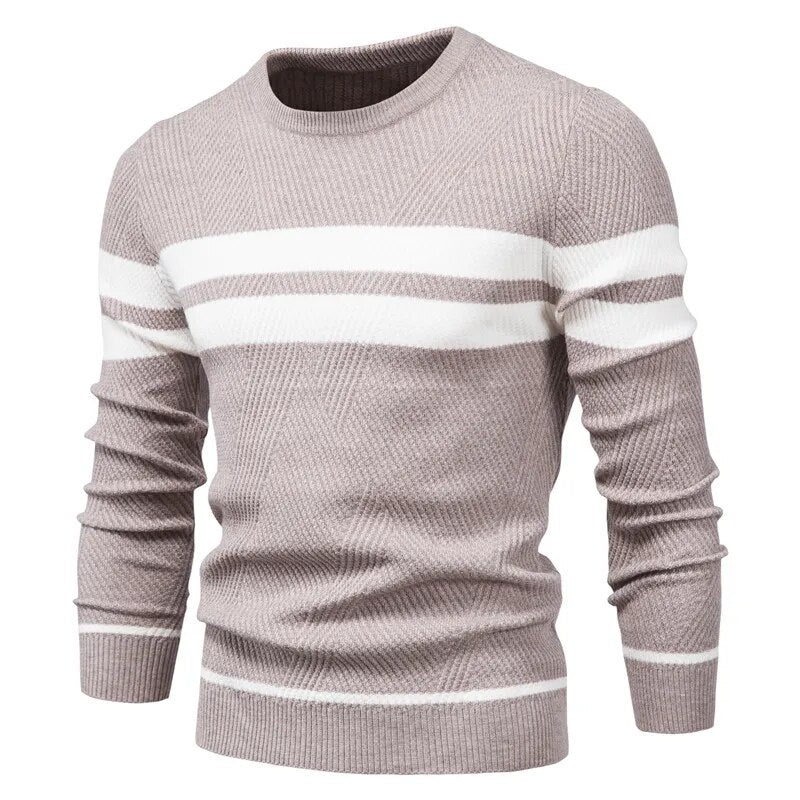 Men's Sweater O-neck Patchwork Long Sleeve Warm Slim Fit Casual