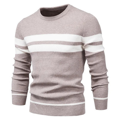 Men's Sweater O-neck Patchwork Long Sleeve Warm Slim Fit Casual